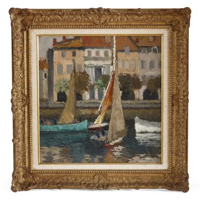 Ren Fontayne French Impressionist painting of a marina scene by Ren Fontayne