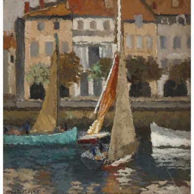 Ren Fontayne French Impressionist painting of a marina scene by Ren Fontayne