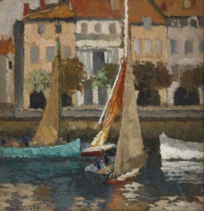 Ren Fontayne French Impressionist painting of a marina scene by Ren Fontayne