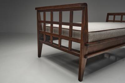 Ren Gabriel Daybed with Oak Cross Braced Frame by Ren Gabriel France ca 1945