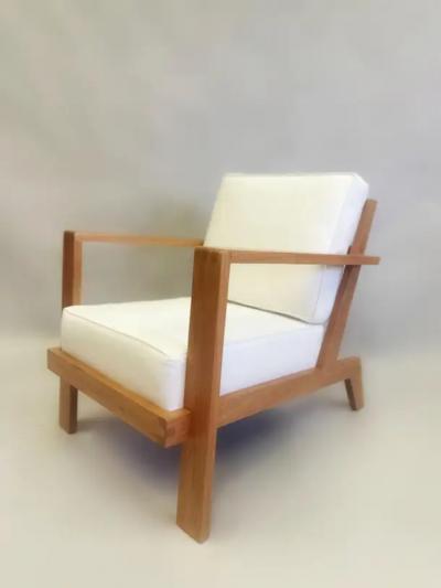 Ren Gabriel Pair French Mid Century Modern Grid Back Cherry Lounge Armchairs Rene Gabriel