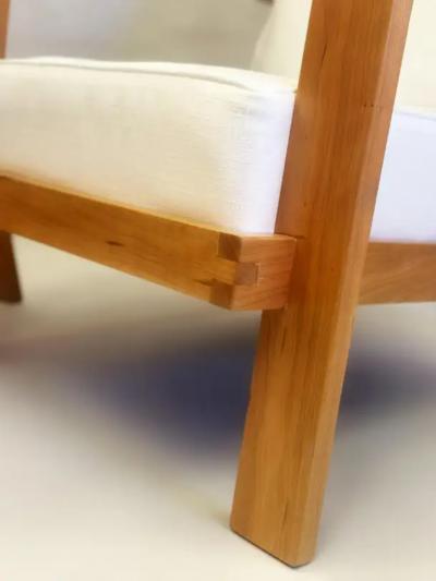 Ren Gabriel Pair French Mid Century Modern Grid Back Cherry Lounge Armchairs Rene Gabriel