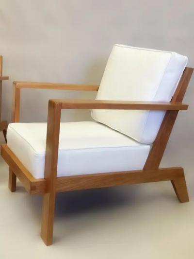 Ren Gabriel Pair French Mid Century Modern Grid Back Cherry Lounge Armchairs Rene Gabriel
