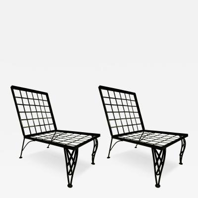 Ren Gabriel Pair French Mid Century Modern Grid Back Iron Lounge Chairs Rene Gabriel Style