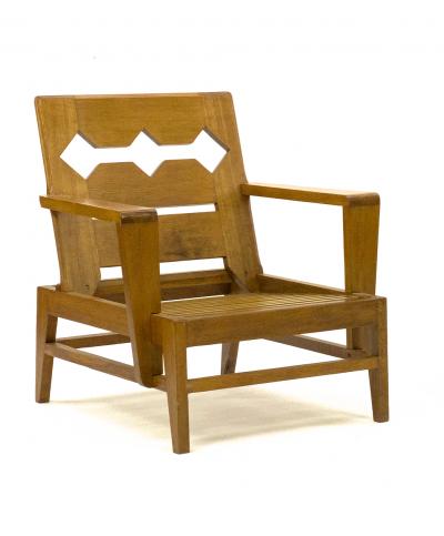 Ren Gabriel Rene Gabriel rarest unseen pair of carved oak lounge chairs