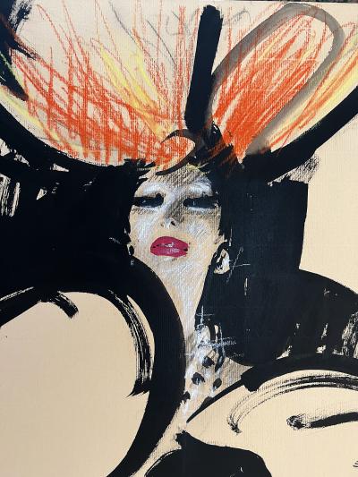 Ren Gruau Elegant French Woman with Lavish Hat Show Girl Performance Double Sided Work
