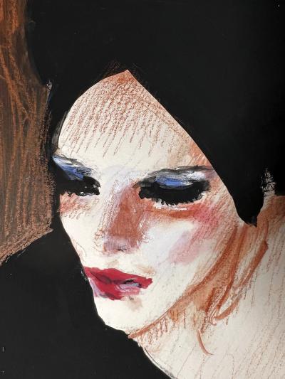 Ren Gruau Elegant French Woman with Lavish Hat Show Girl Performance Double Sided Work