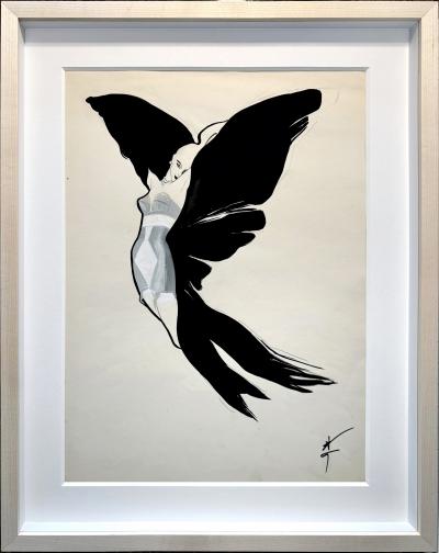 Ren Gruau Vintage Bra and Girdle Advertisement Winged Fashion Model Original Art for Sale