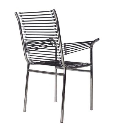 Ren Herbst Mid Century Italian Modern Black and Chrome Cord Bauhaus Chairs by Rene Herbst