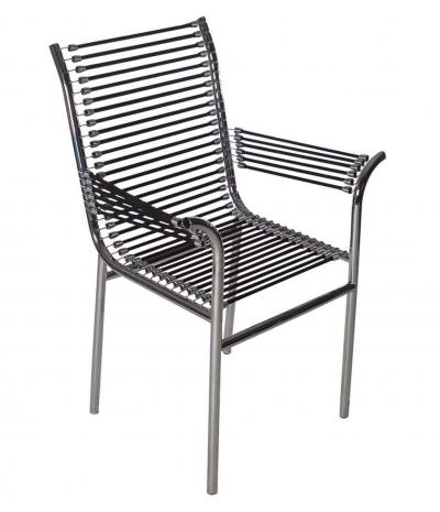 Ren Herbst Mid Century Italian Modern Black and Chrome Cord Bauhaus Chairs by Rene Herbst