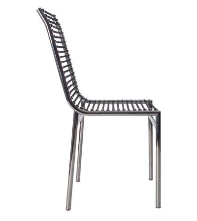 Ren Herbst Mid Century Italian Modern Black and Chrome Cord Bauhaus Chairs by Rene Herbst
