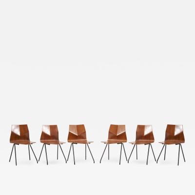 Ren Jean Caillette Set of 6 Plywood Dining Chairs by Ren Jean Caillette for Steiner France 1958