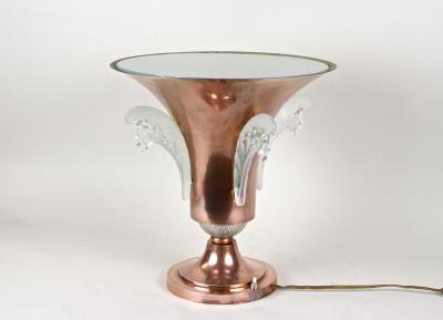 Ren Lalique Lalique Co 20th Century Art Deco Copper Table Lamp With Lalique Glass France ca 1920