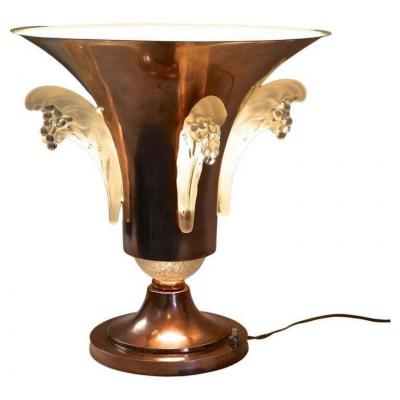 Ren Lalique Lalique Co 20th Century Art Deco Copper Table Lamp With Lalique Glass France ca 1920