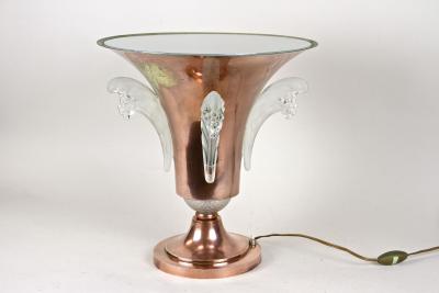 Ren Lalique Lalique Co 20th Century Art Deco Copper Table Lamp With Lalique Glass France ca 1920