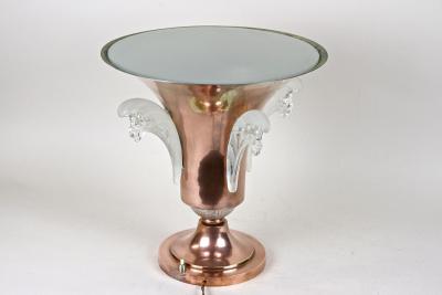 Ren Lalique Lalique Co 20th Century Art Deco Copper Table Lamp With Lalique Glass France ca 1920