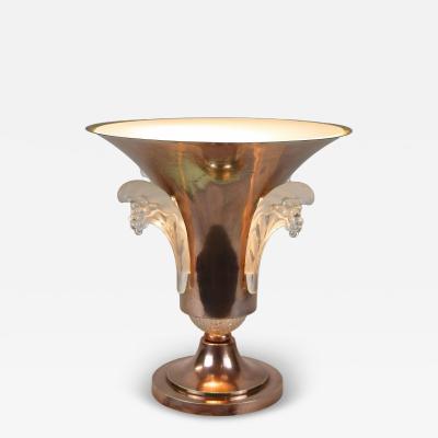 Ren Lalique Lalique Co 20th Century Art Deco Copper Table Lamp With Lalique Glass France ca 1920