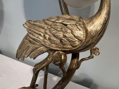 Ren Lalique Lalique Co ART NOUVEAU SILVERED BRONZE GLASS STORK AMONGST LILY PADS AND DRAGONFLY LAMPS