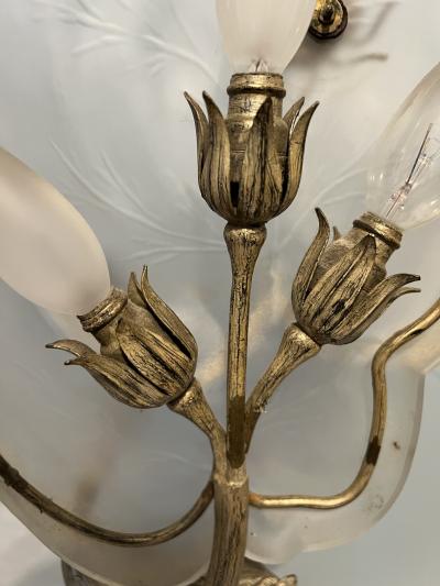 Ren Lalique Lalique Co ART NOUVEAU SILVERED BRONZE GLASS STORK AMONGST LILY PADS AND DRAGONFLY LAMPS