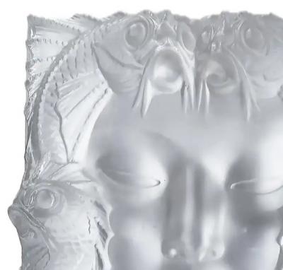 Ren Lalique Lalique Co Acrylic Plaque on Stand After Laliques Masque de Femme 