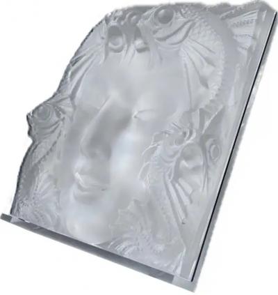 Ren Lalique Lalique Co Acrylic Plaque on Stand After Laliques Masque de Femme 