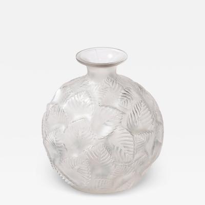 Ren Lalique Lalique Co Art Deco Molded Frosted Glass Vase Ormeaux signed Lalique