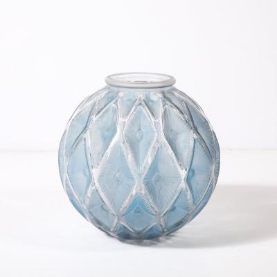 Ren Lalique Lalique Co Art Deco Smoked Cerulean Hue Frosted and Transparent Glass Vase signed Lalique
