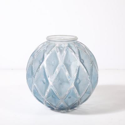 Ren Lalique Lalique Co Art Deco Smoked Cerulean Hue Frosted and Transparent Glass Vase signed Lalique