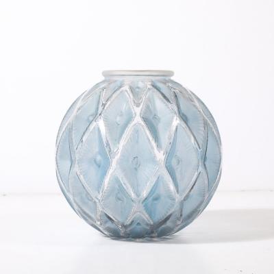 Ren Lalique Lalique Co Art Deco Smoked Cerulean Hue Frosted and Transparent Glass Vase signed Lalique