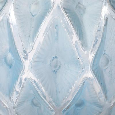 Ren Lalique Lalique Co Art Deco Smoked Cerulean Hue Frosted and Transparent Glass Vase signed Lalique