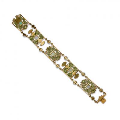 Ren Lalique Lalique Co Art Nouveau Plique jour Enamel Opal and Pearl Thistle of Lorraine Bracelet