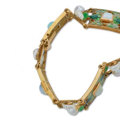 Ren Lalique Lalique Co Art Nouveau Plique jour Enamel Opal and Pearl Thistle of Lorraine Bracelet