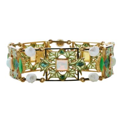 Ren Lalique Lalique Co Art Nouveau Plique jour Enamel Opal and Pearl Thistle of Lorraine Bracelet