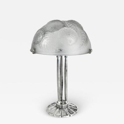Ren Lalique Lalique Co French Art Deco Table Lamp Signed by R Lalique Dahlias 