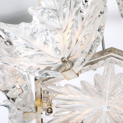Ren Lalique Lalique Co Mid Century Champs lys es Frosted Crystal Chandelier signed Ren Lalique