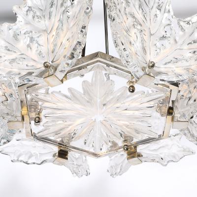 Ren Lalique Lalique Co Mid Century Champs lys es Frosted Crystal Chandelier signed Ren Lalique