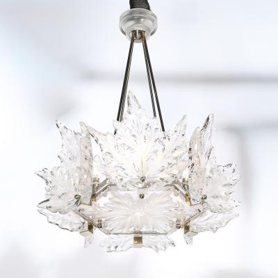 Ren Lalique Lalique Co Mid Century Champs lys es Frosted Crystal Chandelier signed Ren Lalique
