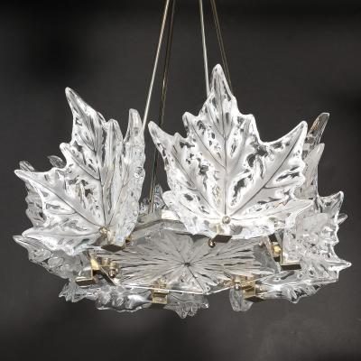 Ren Lalique Lalique Co Mid Century Champs lys es Frosted Crystal Chandelier signed Ren Lalique