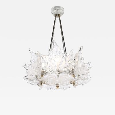 Ren Lalique Lalique Co Mid Century Champs lys es Frosted Crystal Chandelier signed Ren Lalique