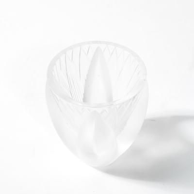 Ren Lalique Lalique Co Mid Century Modernist Frosted Crystal Thebes Vase signed Lalique