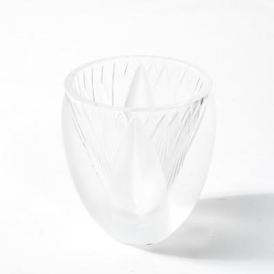 Ren Lalique Lalique Co Mid Century Modernist Frosted Crystal Thebes Vase signed Lalique