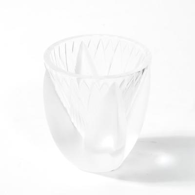 Ren Lalique Lalique Co Mid Century Modernist Frosted Crystal Thebes Vase signed Lalique