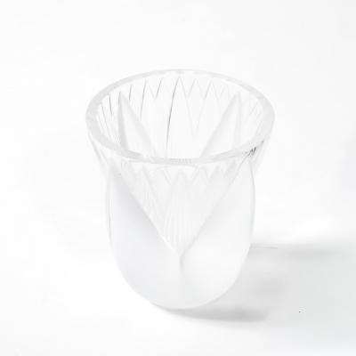 Ren Lalique Lalique Co Mid Century Modernist Frosted Crystal Thebes Vase signed Lalique