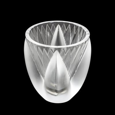 Ren Lalique Lalique Co Mid Century Modernist Frosted Crystal Thebes Vase signed Lalique