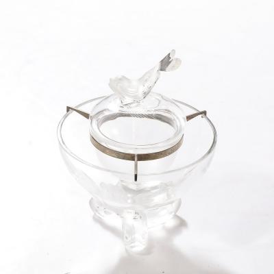 Ren Lalique Lalique Co Mid Century Modernist Igor Pattern Crystal Caviar Serving Bowl signed Lalique