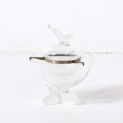 Ren Lalique Lalique Co Mid Century Modernist Igor Pattern Crystal Caviar Serving Bowl signed Lalique