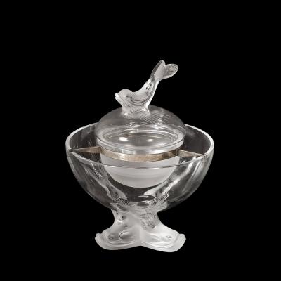 Ren Lalique Lalique Co Mid Century Modernist Igor Pattern Crystal Caviar Serving Bowl signed Lalique