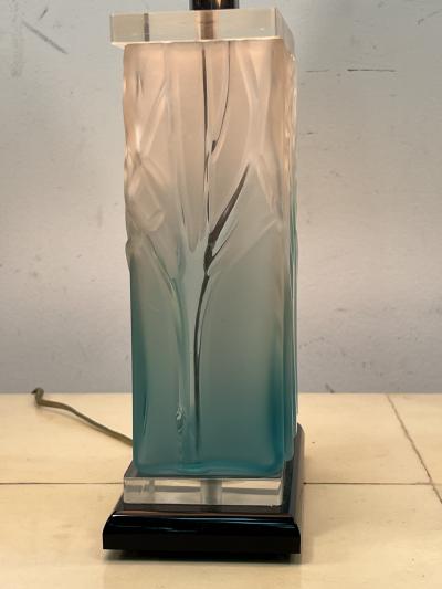 Ren Lalique Lalique Co POST MODERN ART DECO REVIVAL CAST FOREST GLASS LAMPS IN THE MANNER OF LALIQUE