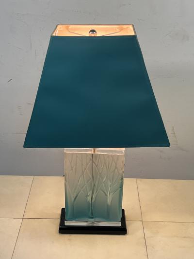 Ren Lalique Lalique Co POST MODERN ART DECO REVIVAL CAST FOREST GLASS LAMPS IN THE MANNER OF LALIQUE