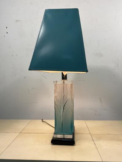 Ren Lalique Lalique Co POST MODERN ART DECO REVIVAL CAST FOREST GLASS LAMPS IN THE MANNER OF LALIQUE